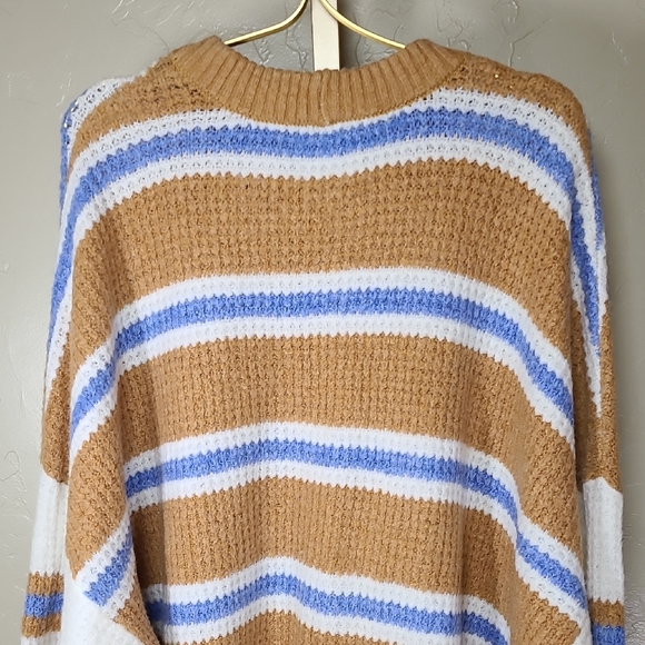 American Eagle Outfitters Tan and Blue Striped Oversized Crewneck Sweater XXL - Picture 6 of 10